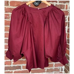 NWT Anthropologie Harshman Los Angeles Forte Popover Top in Crimson/Burgundy  XS
